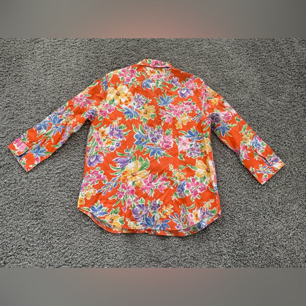 Ralph Lauren Orange tropical Floral 3/4 sleeve bottom up Shirt - Picture 4 of 7